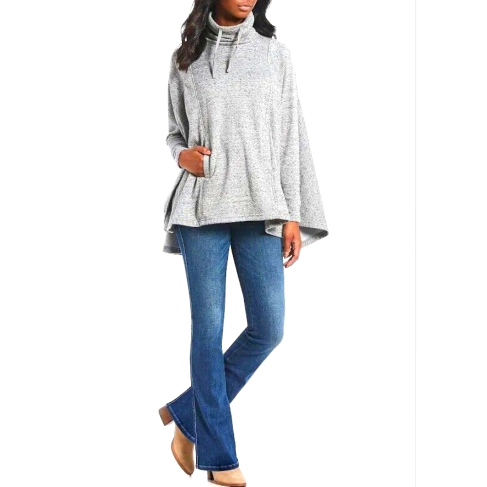 UGG AUSTRALIA PICHOT Fleece Poncho Cape Sweater XS/S HEATHER GREY Turtle Neck